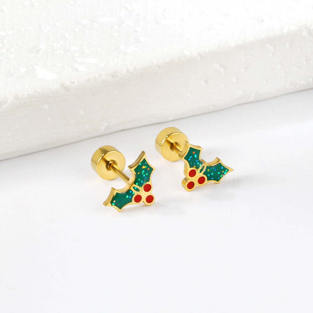 Wholesale Christmas stainless steel Christmas tree earrings
